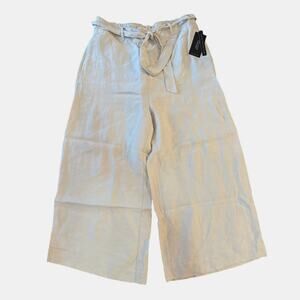 H Halston Ivory Wide Leg‎ High Waisted Paper Bag Linen Blend Beachy Trousers XL